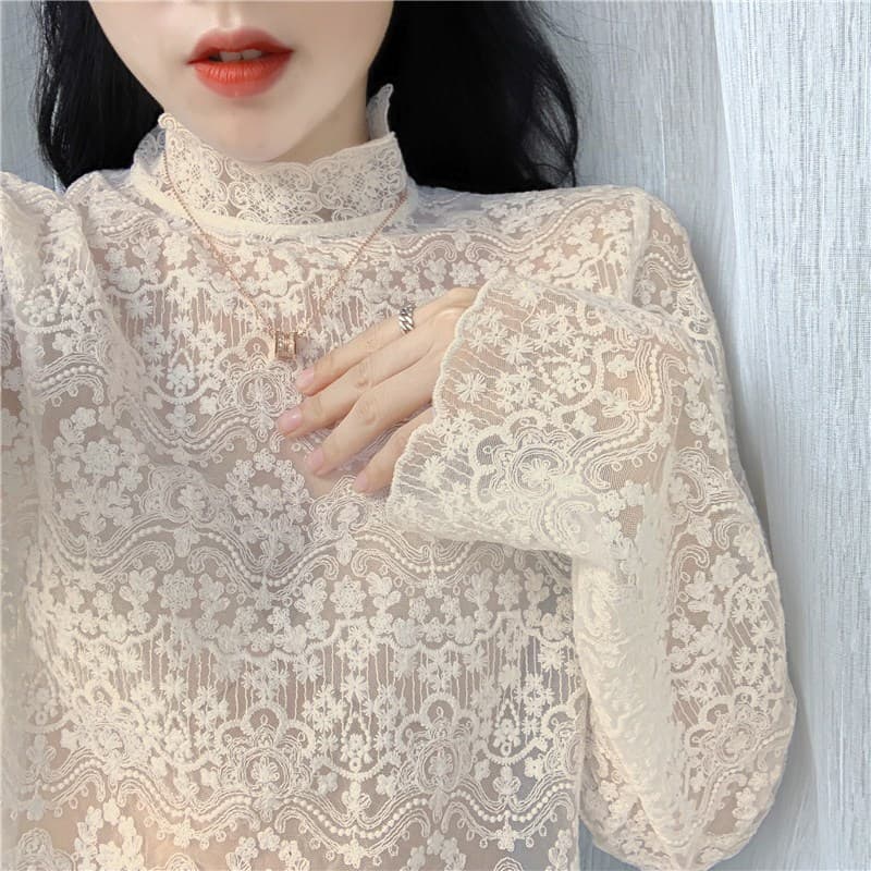 レース 服 花柄レース ハイネック インナー 透け感 重ね着