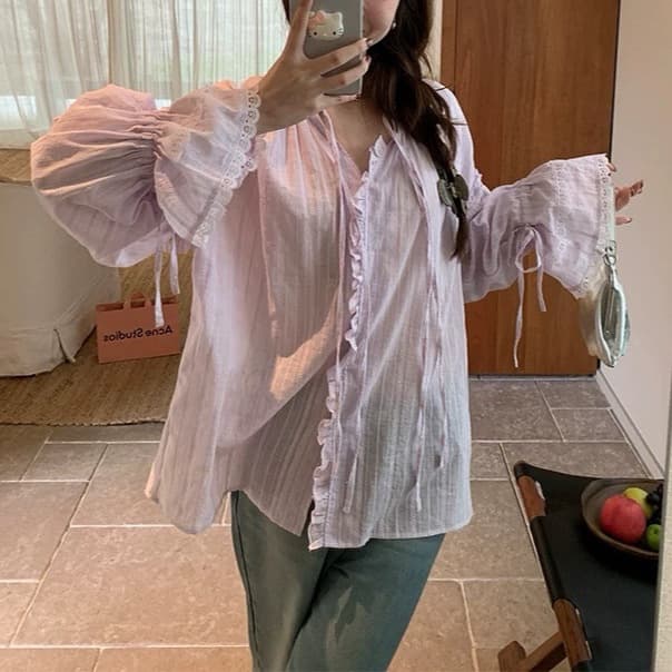 レース 服 フリル袖レースブラウス