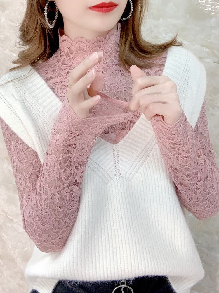 レースファッション 優美な総レース ハイネックインナー