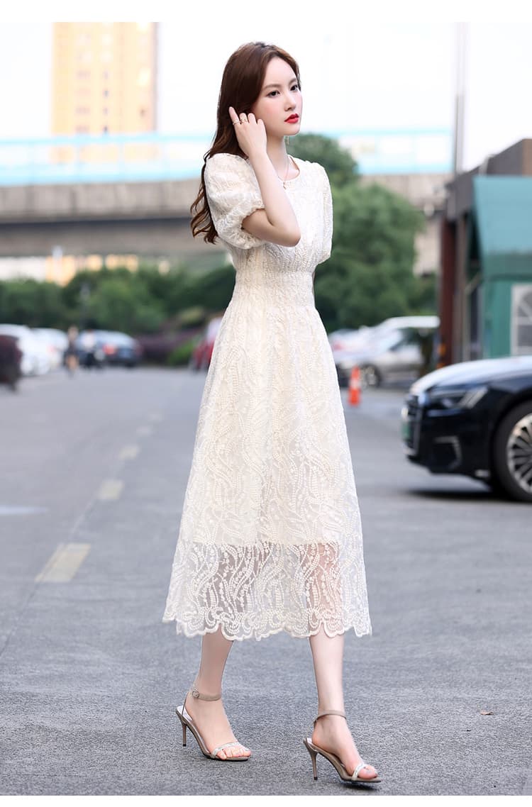 レース 服 上品レース 優美シルエットワンピース