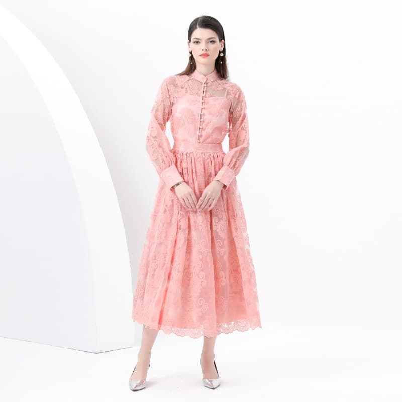 レース 服 シアーレース シャツカラーワンピース