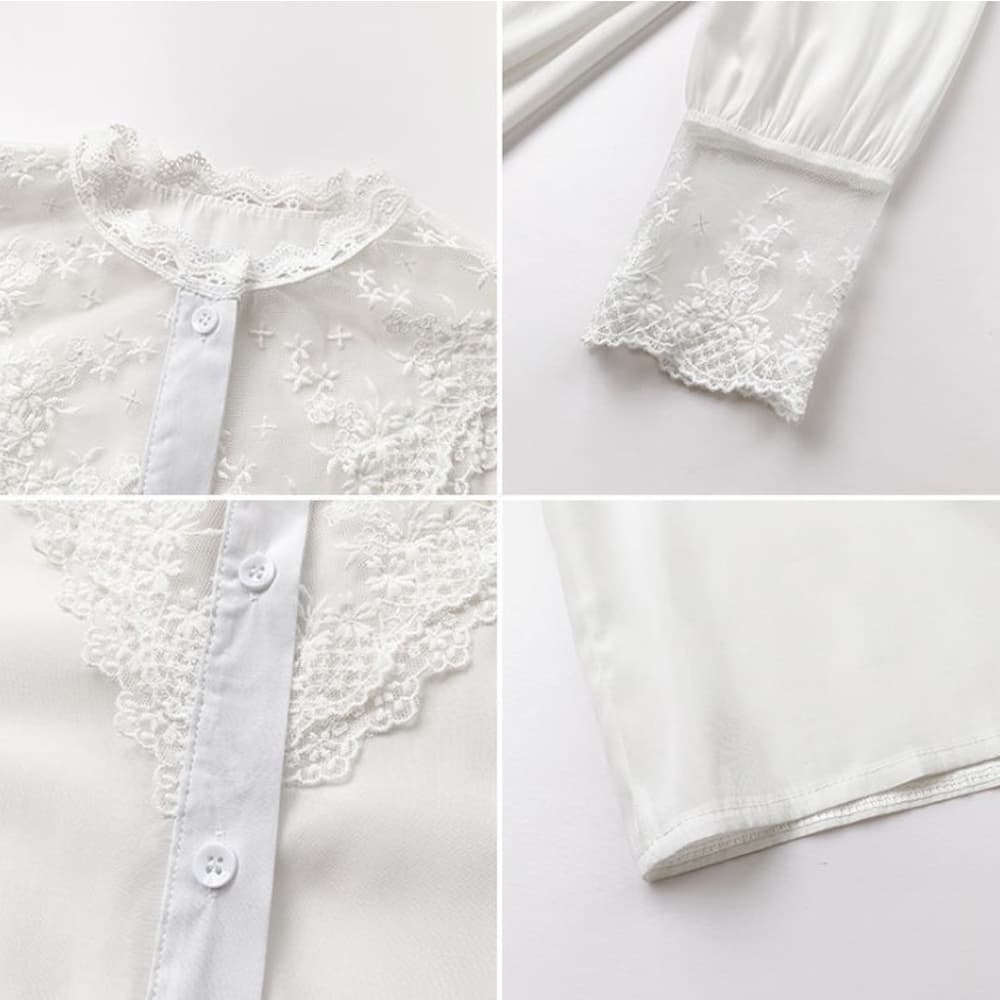 レース 服 刺繍レース長袖ブラウス レディース