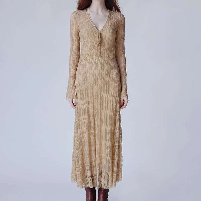 レース 服 透かし織り風テクスチャー マキシワンピース