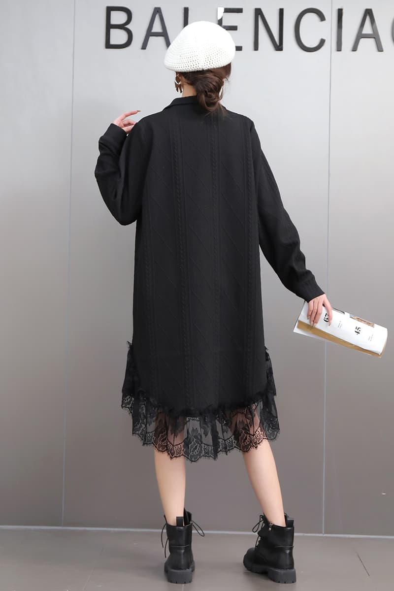 レース 服 レース裾飾り襟付きゆったりワンピース