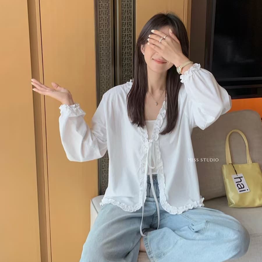 レース 服 フリルレースリボンカーディガン
