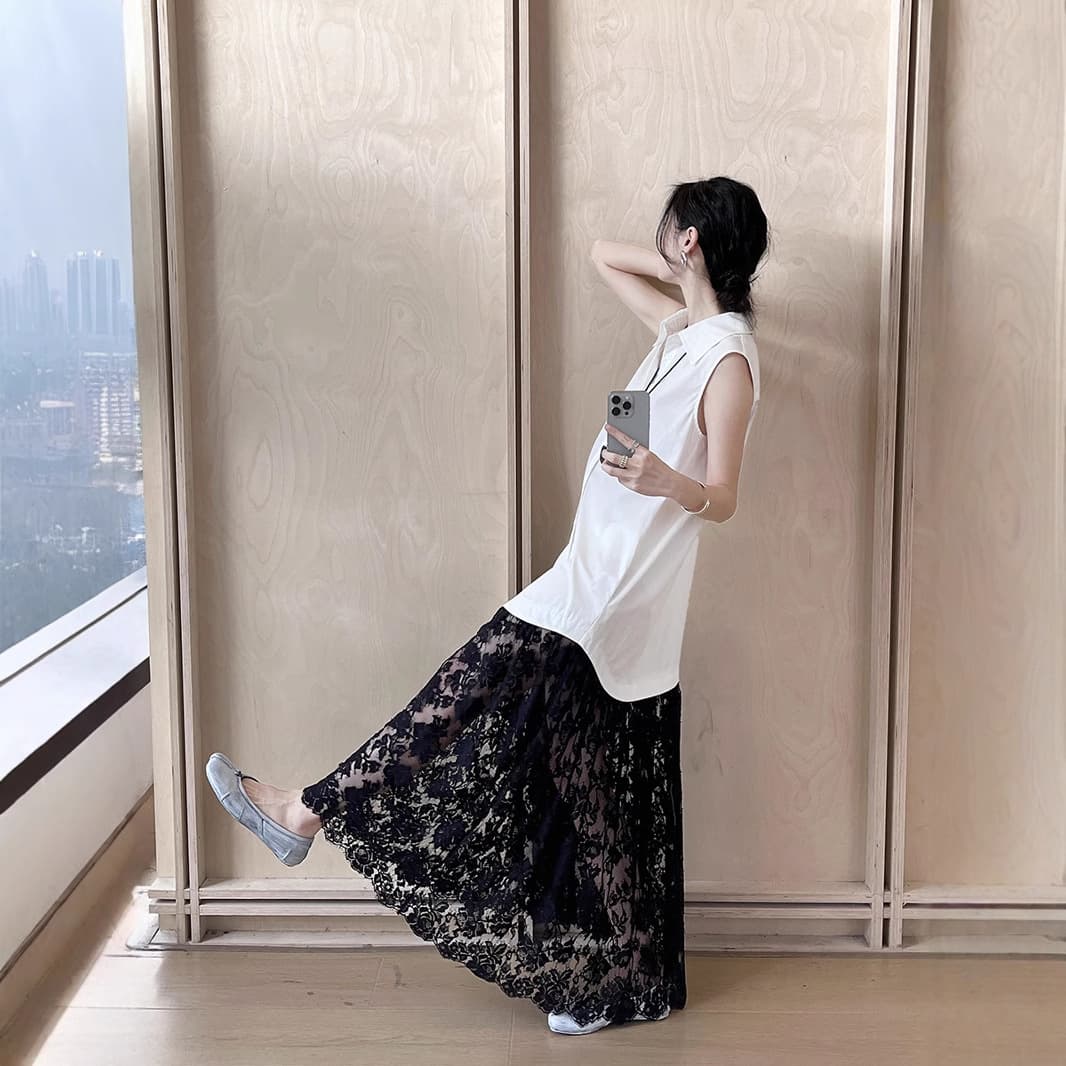 レース 服 重ね着風レースマキシワンピース