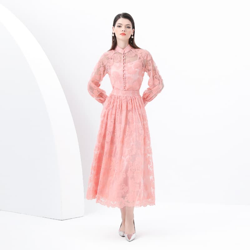 レース 服 シアーレース シャツカラーワンピース