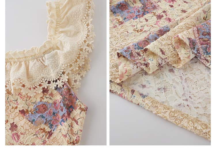 レース 服 花柄フリルレースロングワンピース