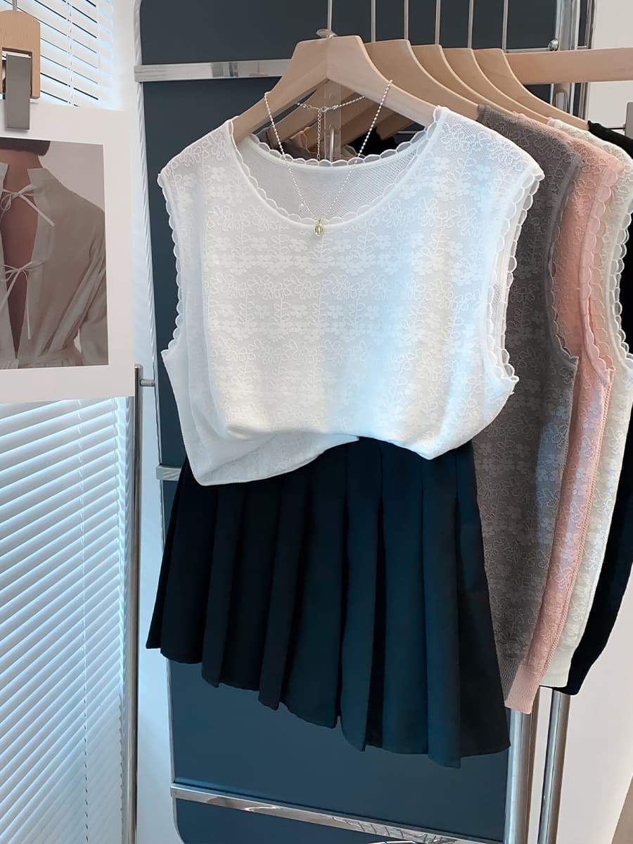 レース 服 花柄レース ノースリーブトップス