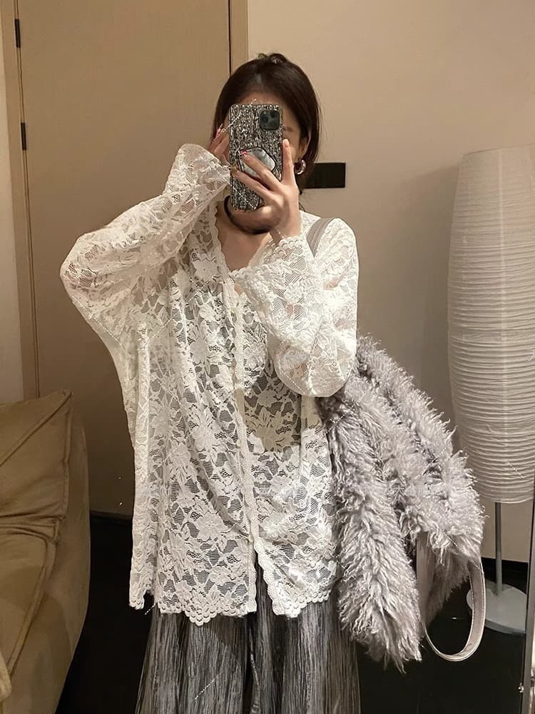 レースファッション 優美なバルーン袖レーストップス