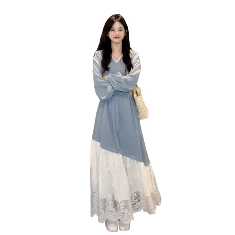 レース 服 二層重ねレース裾フレアワンピース