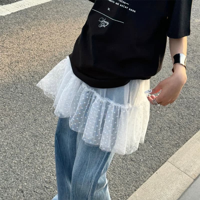 レース 服 ドット柄チュールペチスカート