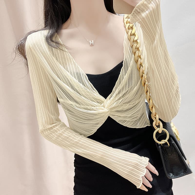 レース 服 ツイストシアーボレロカーディガン