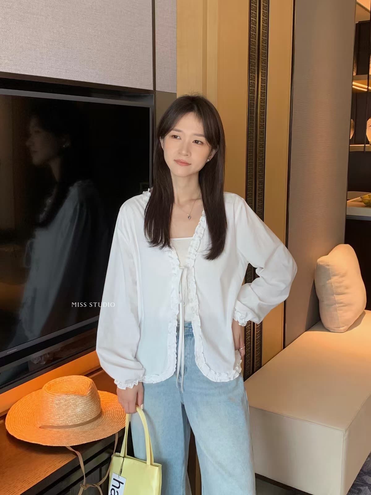 レース 服 フリルレースリボンカーディガン