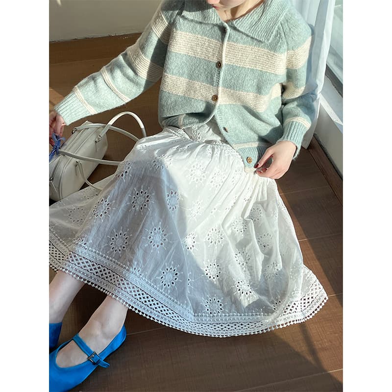 レースファッション アイレット刺繍レースロングスカート