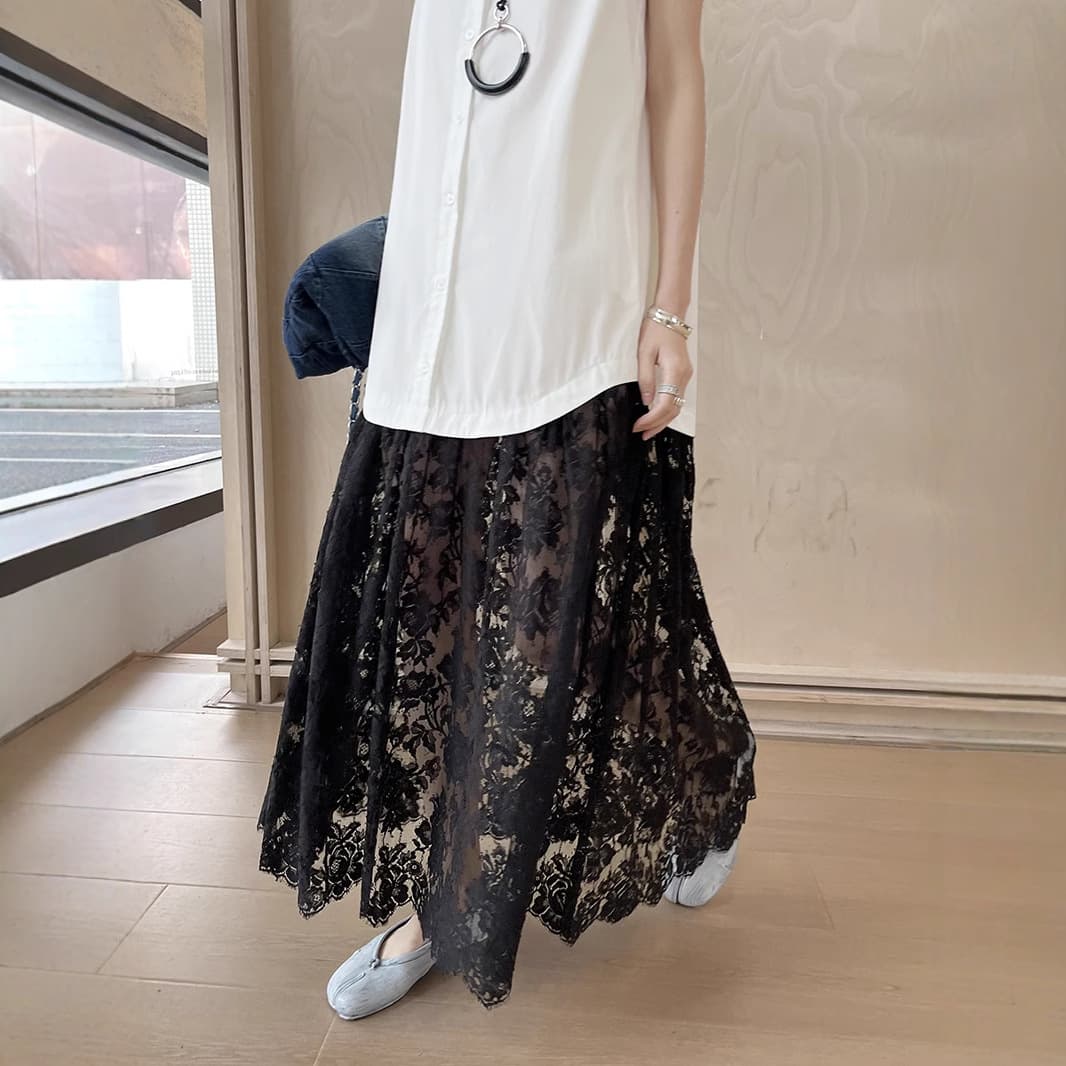 レース 服 重ね着風レースマキシワンピース