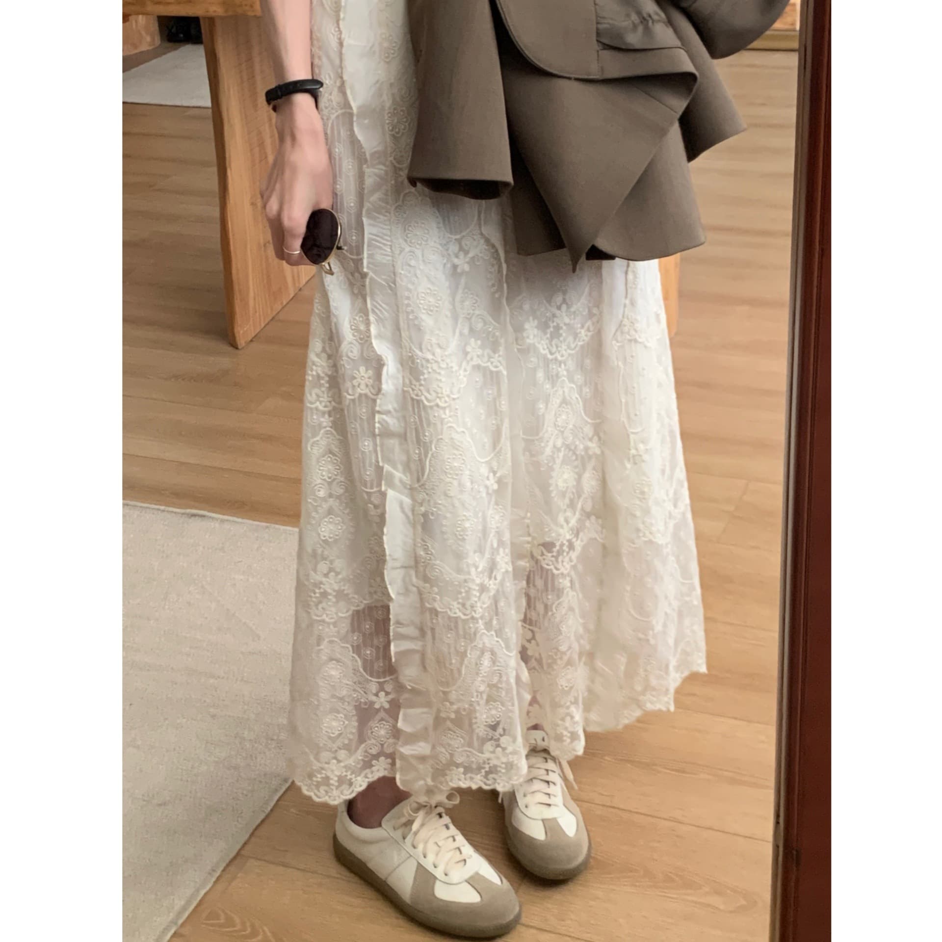 レース 服 透かし模様レースキャミソールワンピース