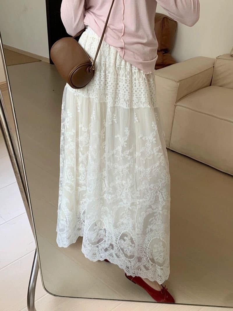 レースファッション レディース 花柄総レースロング丈スカート