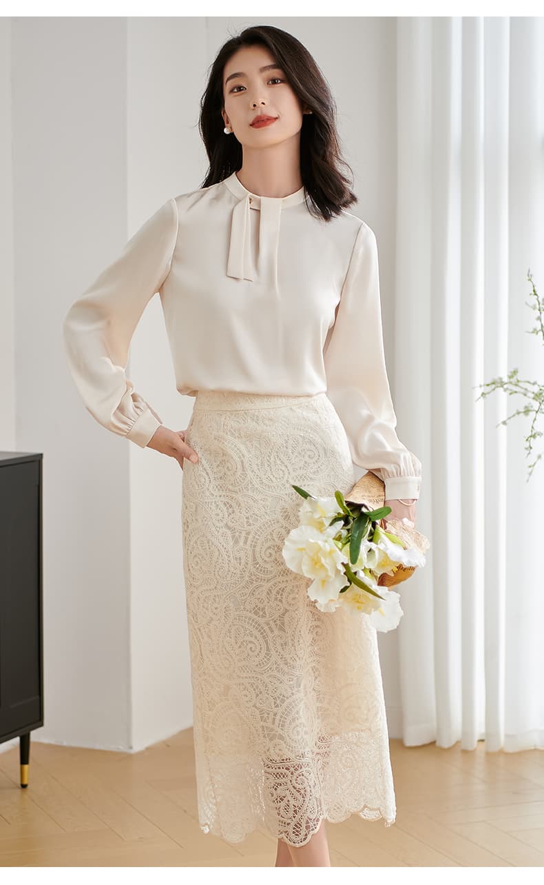 レース 服 上品花模様レースミディスカート