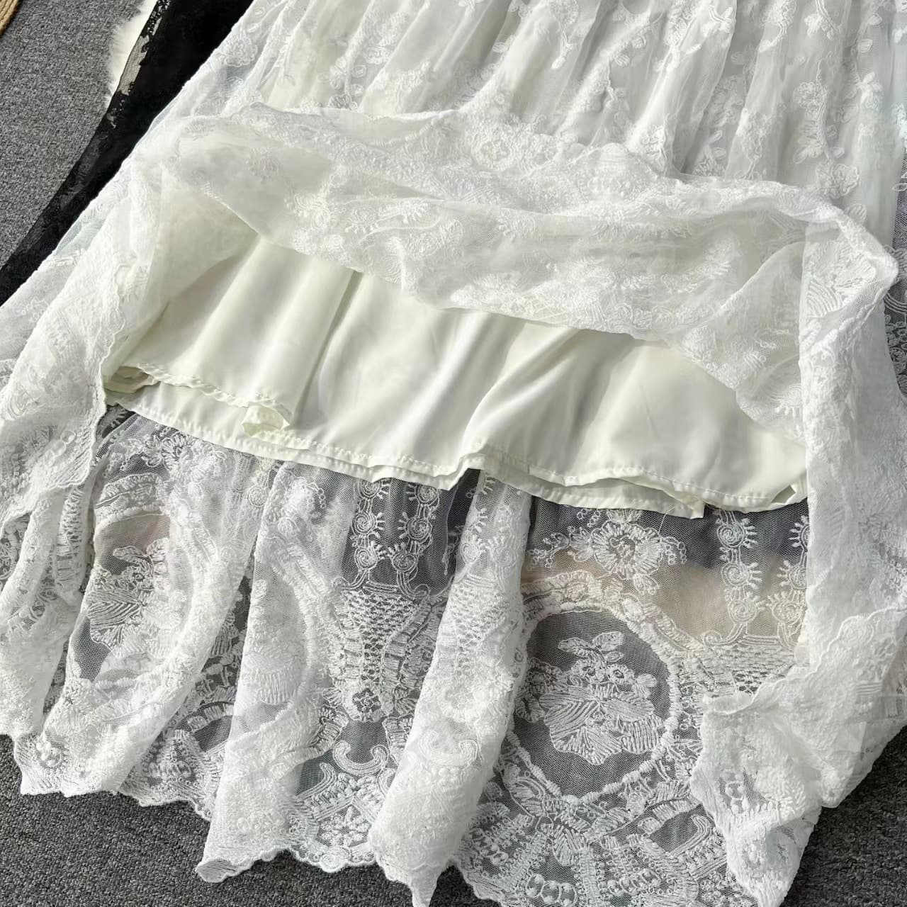 レースファッション レディース 花柄総レースロング丈スカート