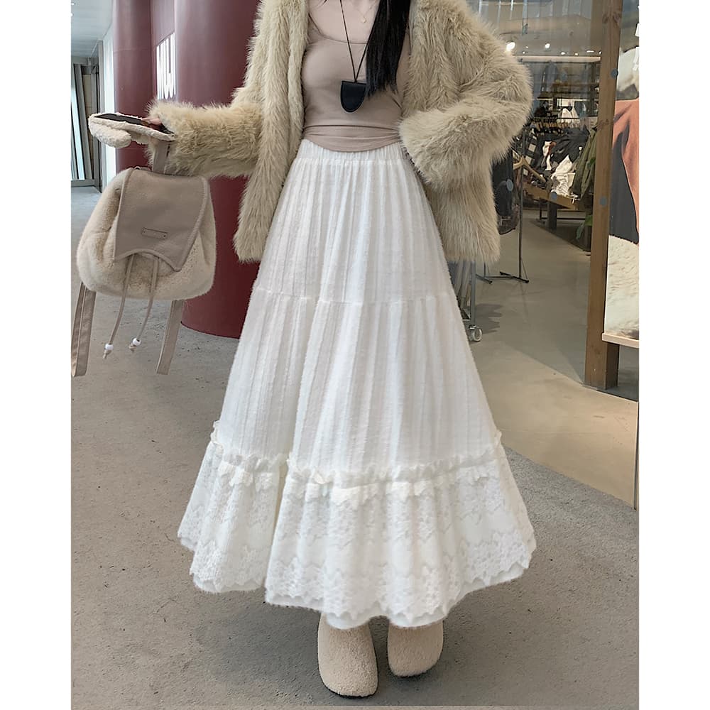 レースファッション ティアードレース マキシスカート