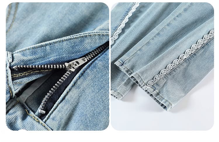 レース 服 レース装飾入りゆったりデニムパンツ