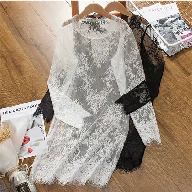 レース 服 透け感レース長袖トップス