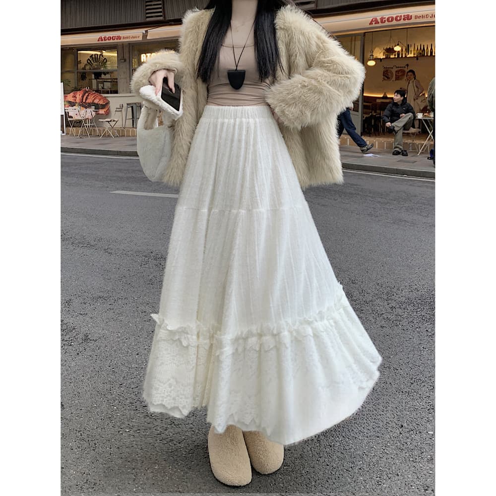 レースファッション ティアードレース マキシスカート