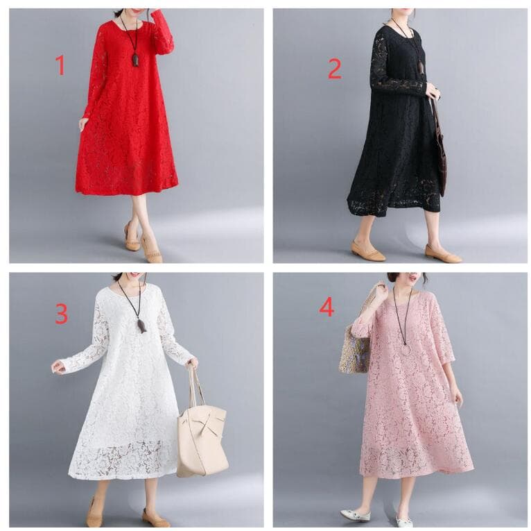 レース 服 夏の新作長袖総レースワンピース