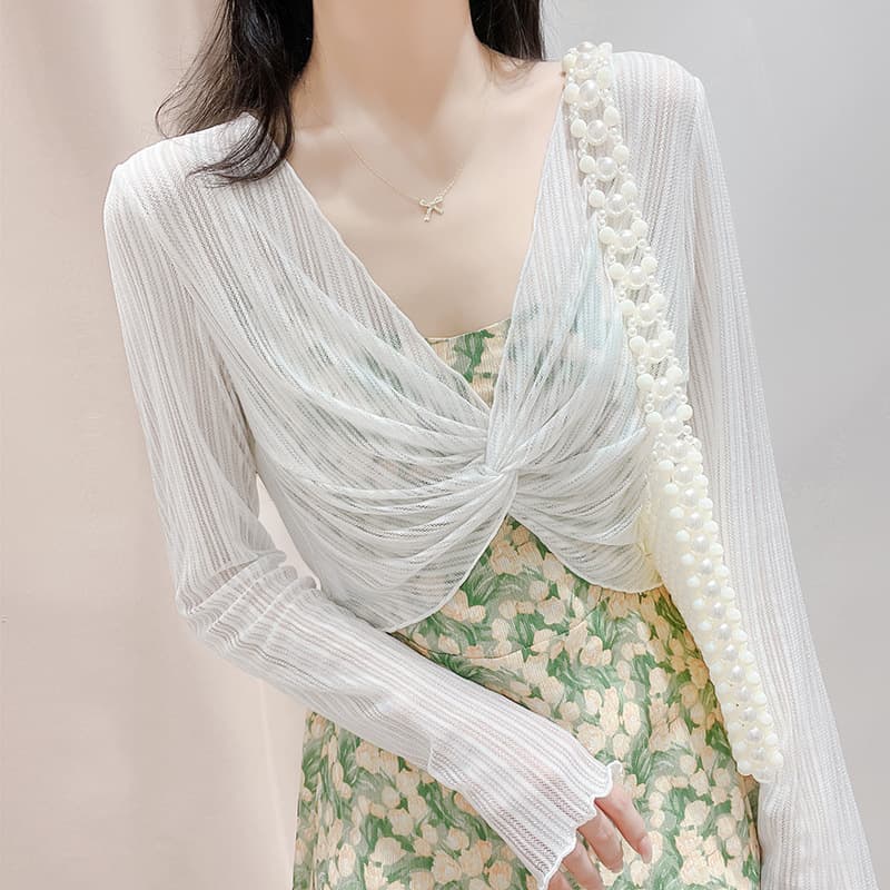 レース 服 ツイストシアーボレロカーディガン