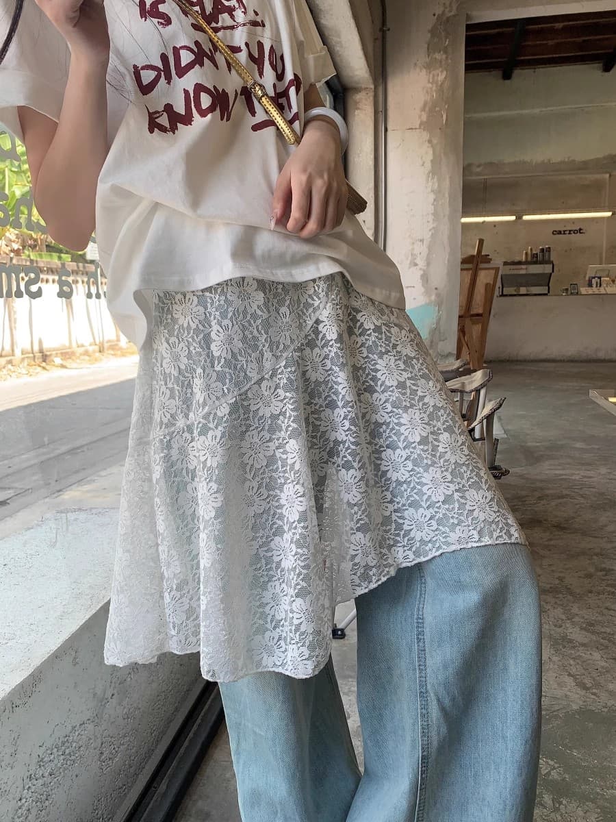 レース 服 花模様透かし編みレースフレアスカート