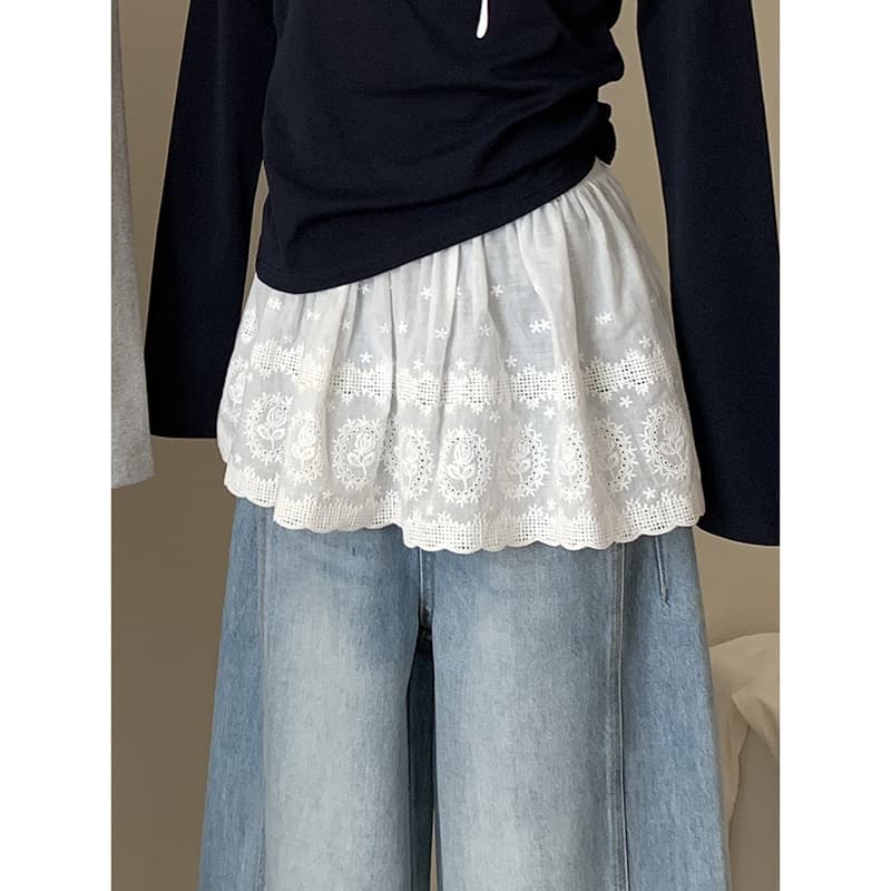 レース 服 花柄刺繍レース重ね着スカート