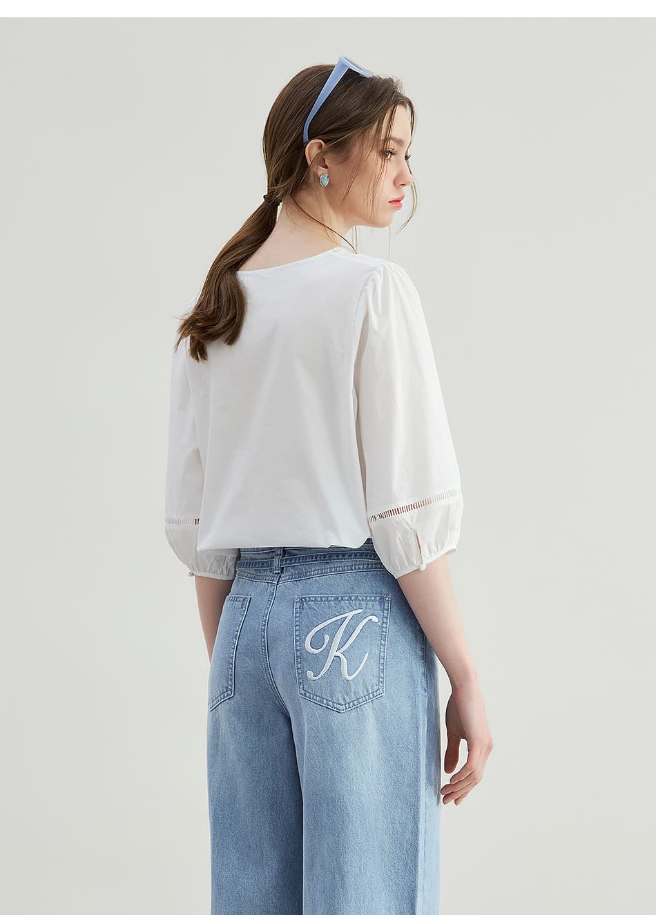 レース 服 優美刺繍レース七分袖ブラウス