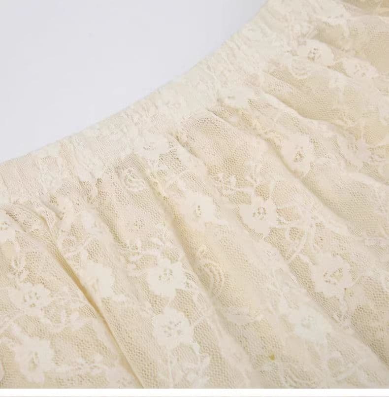 レースファッション 不規則裾レイヤードレースロングスカート