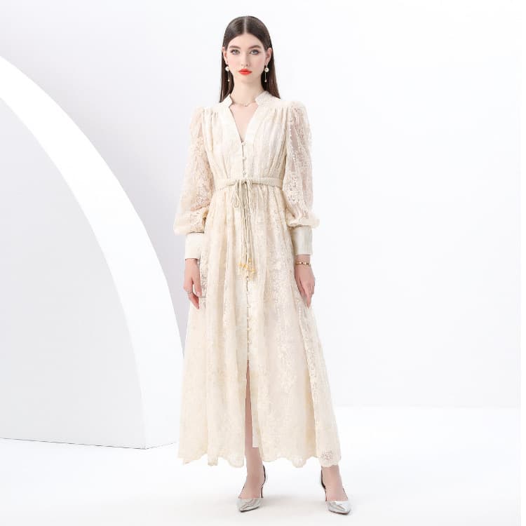 レース 服 優美花レース 前開きロングワンピース