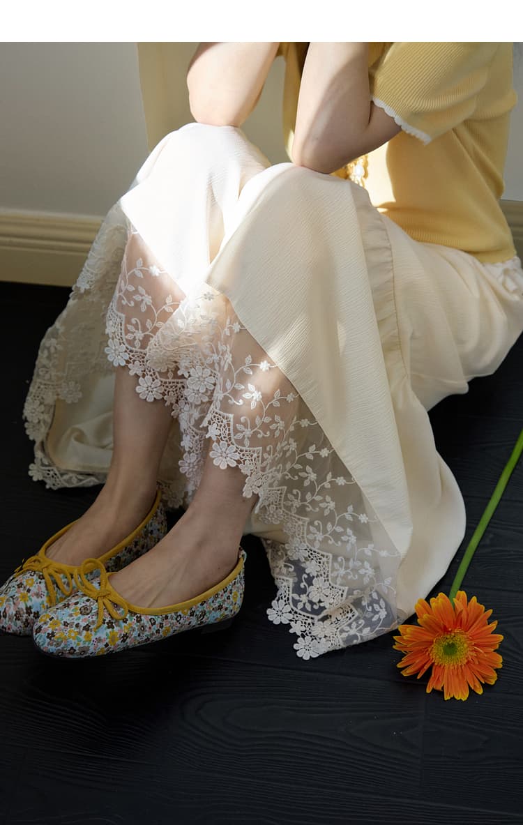 レース 服 花刺繍レース裾ティアードスカート