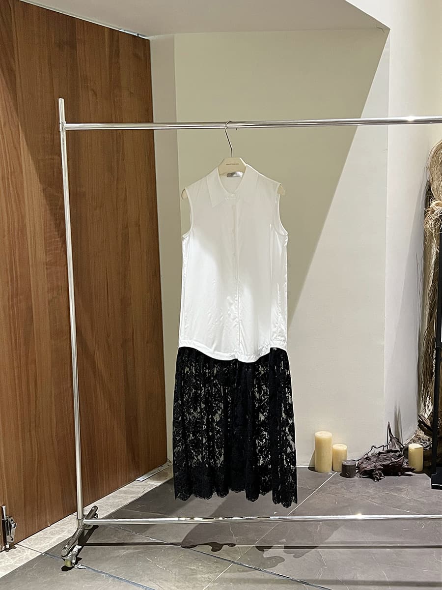 レース 服 重ね着風レースマキシワンピース