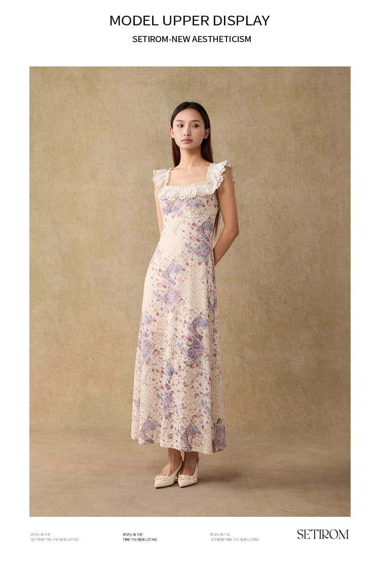 レース 服 花柄フリルレースロングワンピース