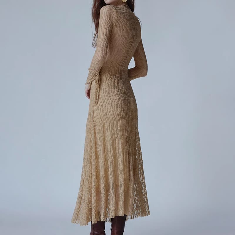 レース 服 透かし織り風テクスチャー マキシワンピース
