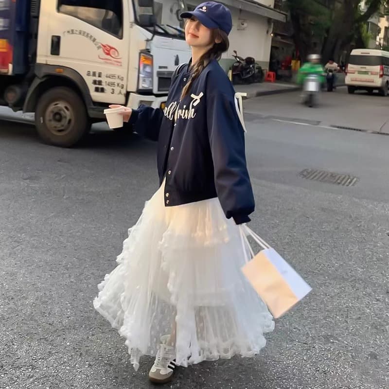 レース 服 ふんわり層重ねチュールスカート