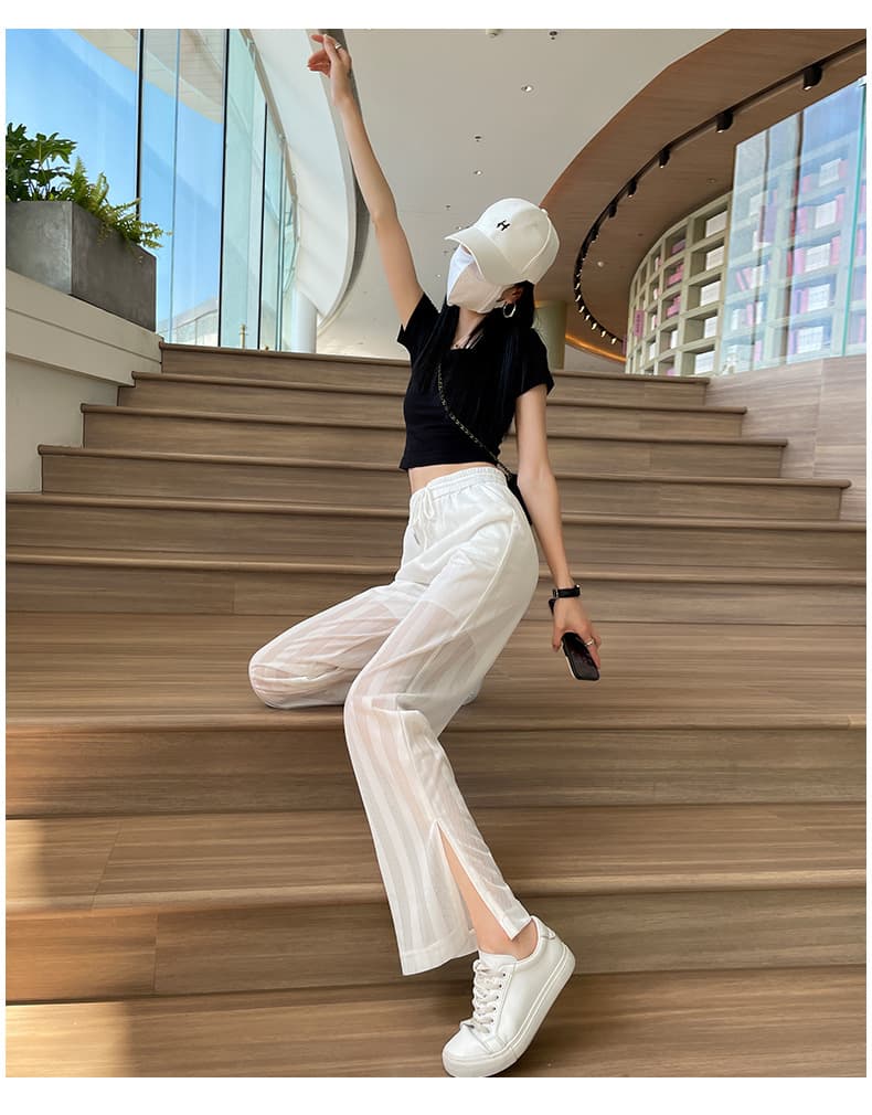 レースファッション シースルーレースストレートパンツ