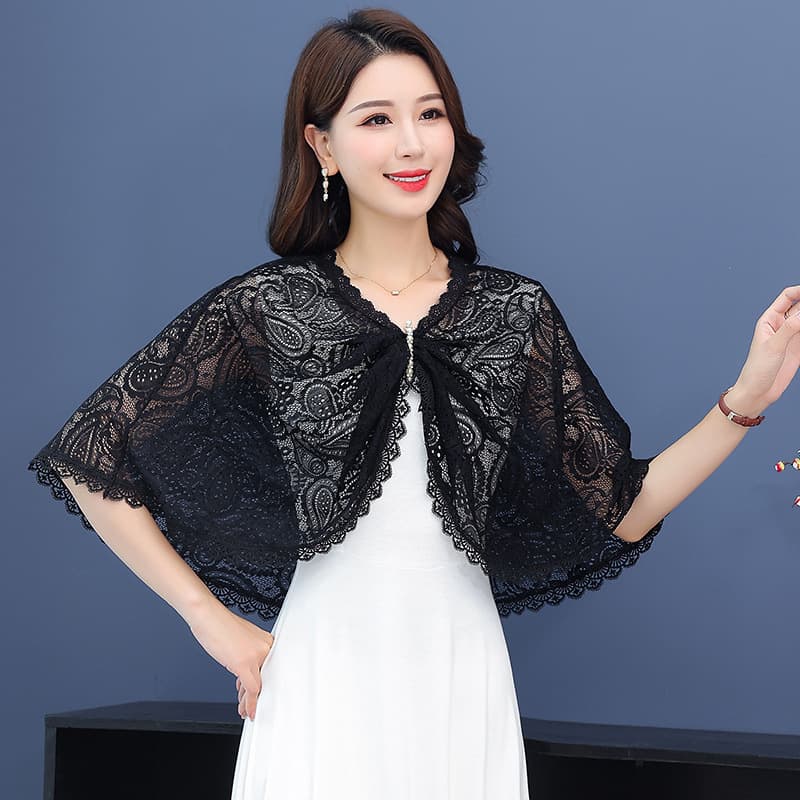 レース 服 透かし彫りレースケープ
