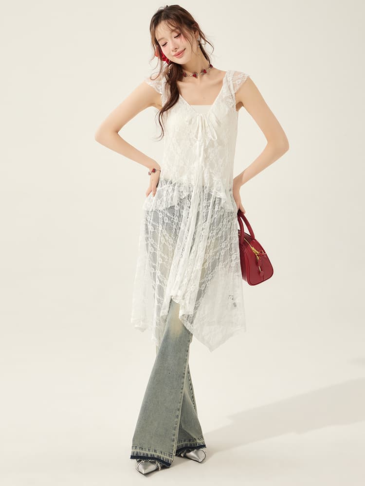 レース 服 透かし模様の妖精レースワンピース