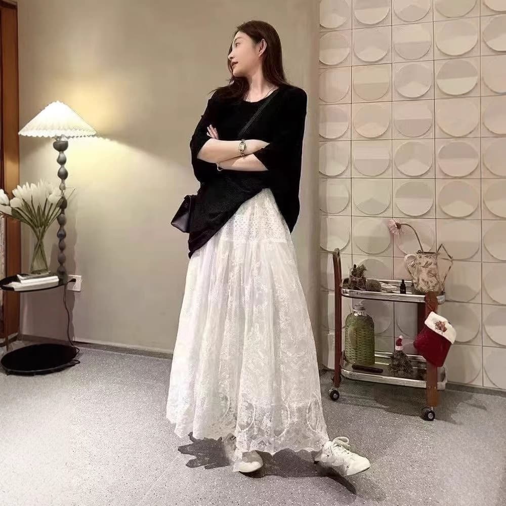 レース 服 ボトムス 上品なレース柄ロングスカート女性用