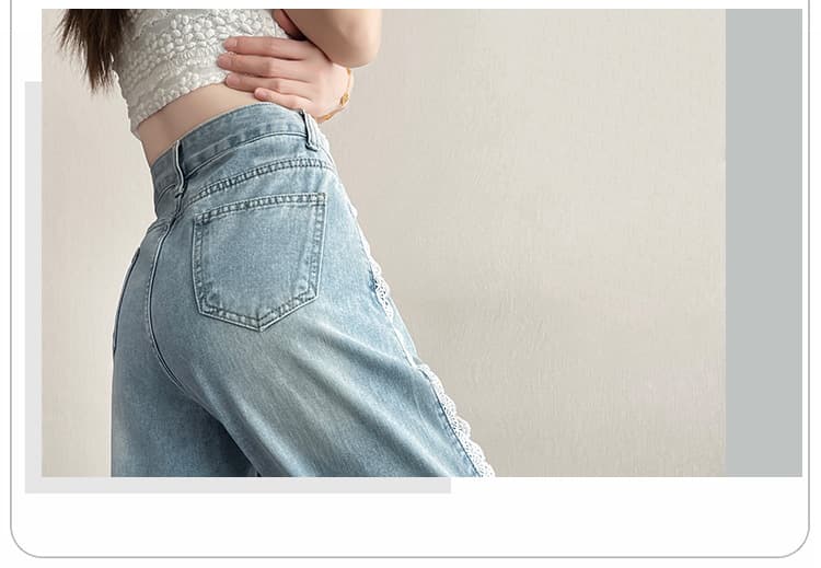 レース 服 レース装飾入りゆったりデニムパンツ
