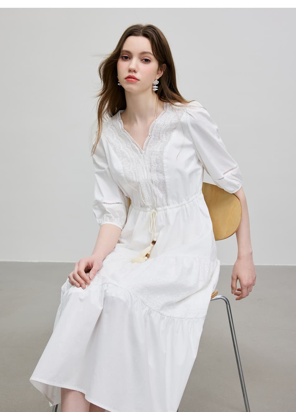 レース 服 優美なレース切替ティアードワンピース