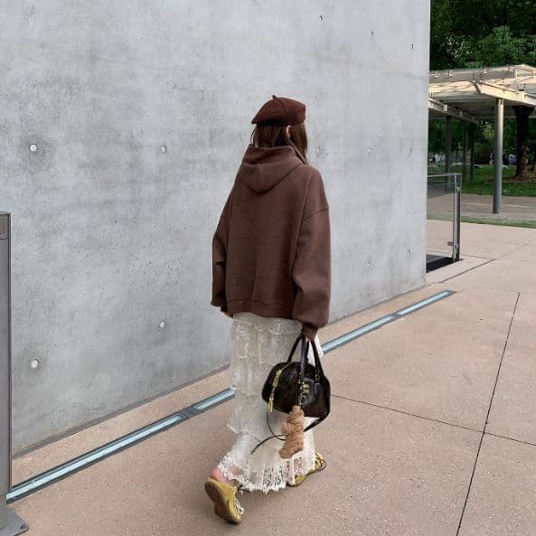 レースファッション 重ね花レース ティアードロングスカート