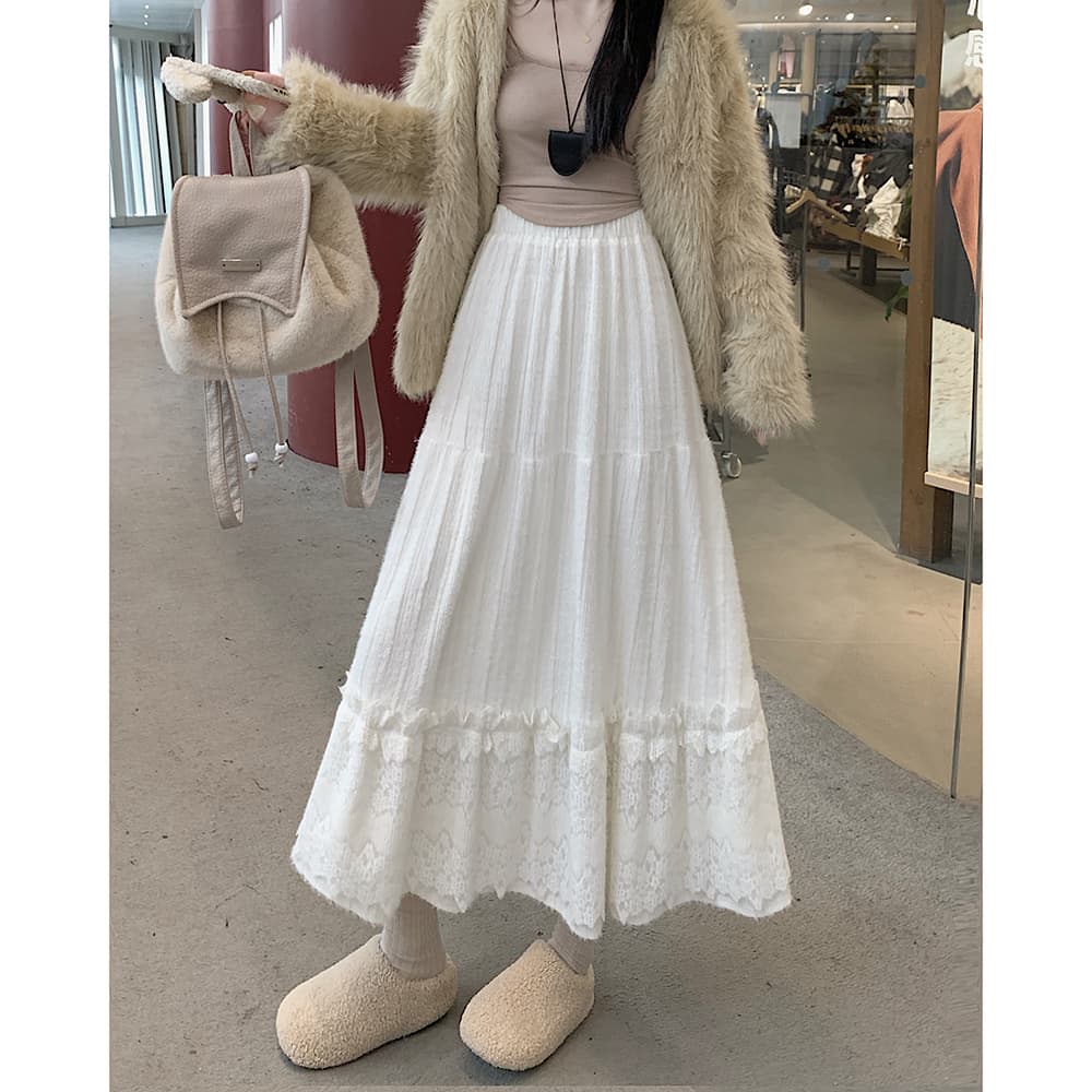 レースファッション ティアードレース マキシスカート