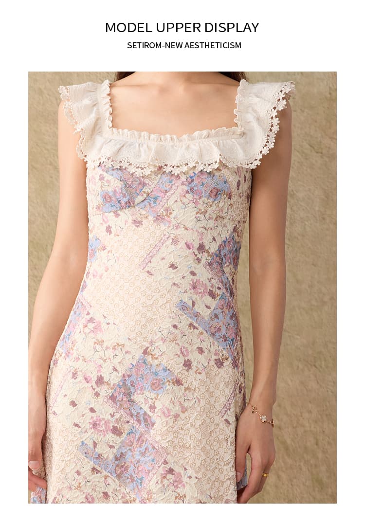 レース 服 花柄フリルレースロングワンピース