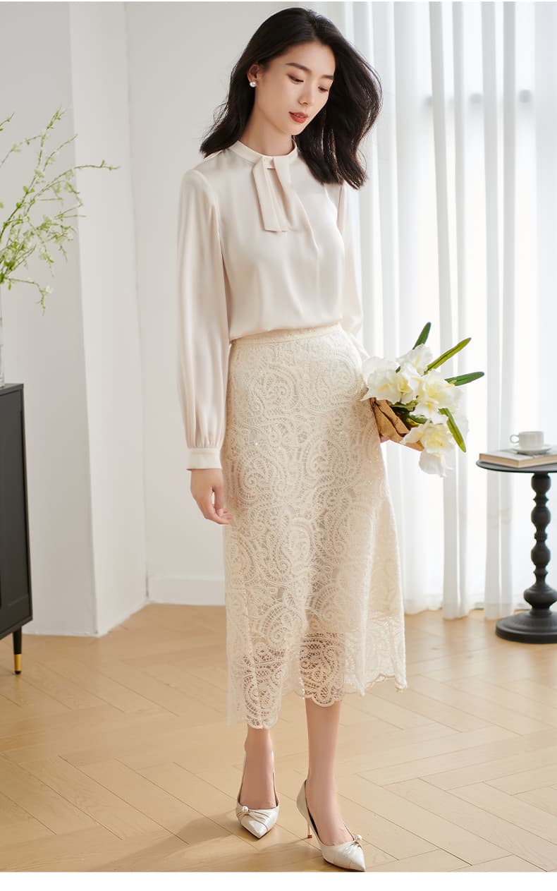 レース 服 上品花模様レースミディスカート